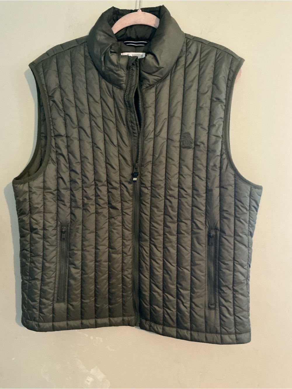 Original Penguin Quilted Sleeveless Vest in Olive Green